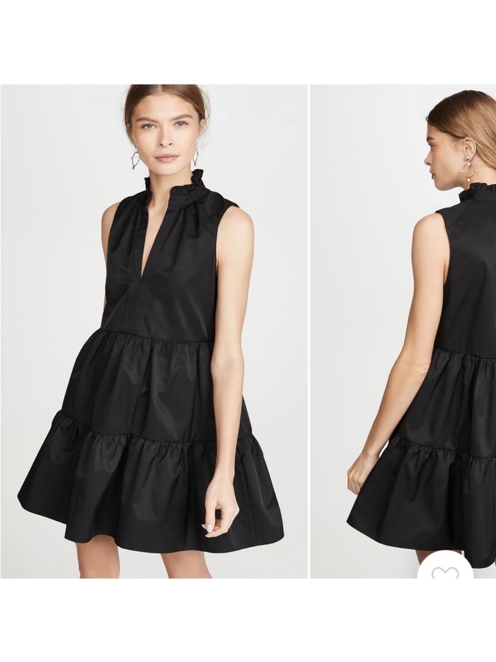 Amanda Uprichard Black Sleeveless Ruffle-Neck Tiered Mini Dress